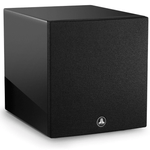 JL Audio Dominion d110 10-inch Subwoofer in Black Gloss, front of unit on an angle with grille