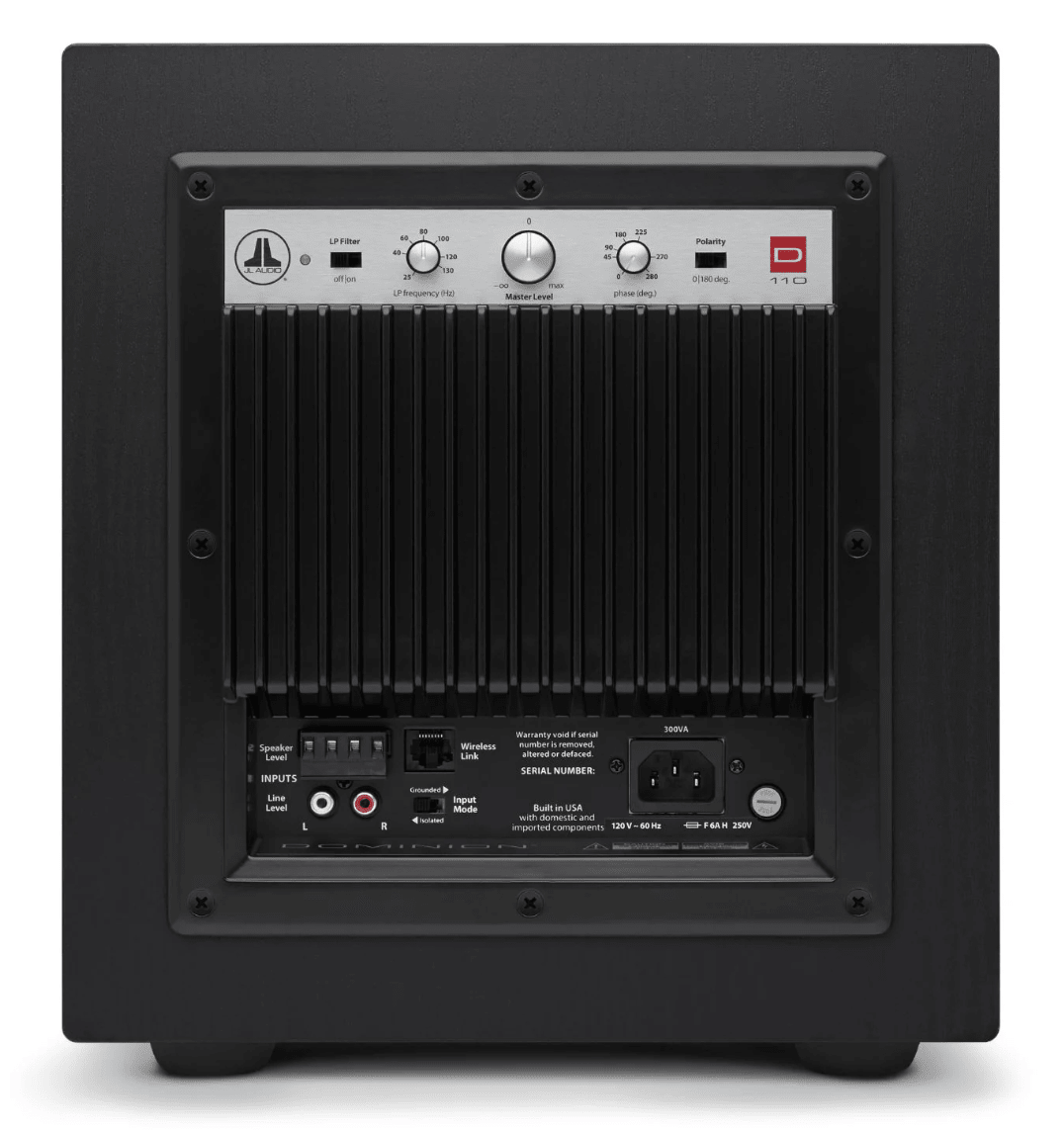 JL Audio Dominion d110 10-inch Subwoofer in Black Ash, back of unit