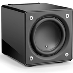 JL Audio E-Sub e110 10-inch Subwoofer in Black Gloss, front, angled no grille