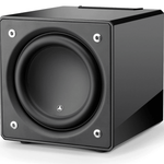 JL Audio E-Sub e112 12-inch Subwoofer in Black Gloss. Front of unit, angled, no grille