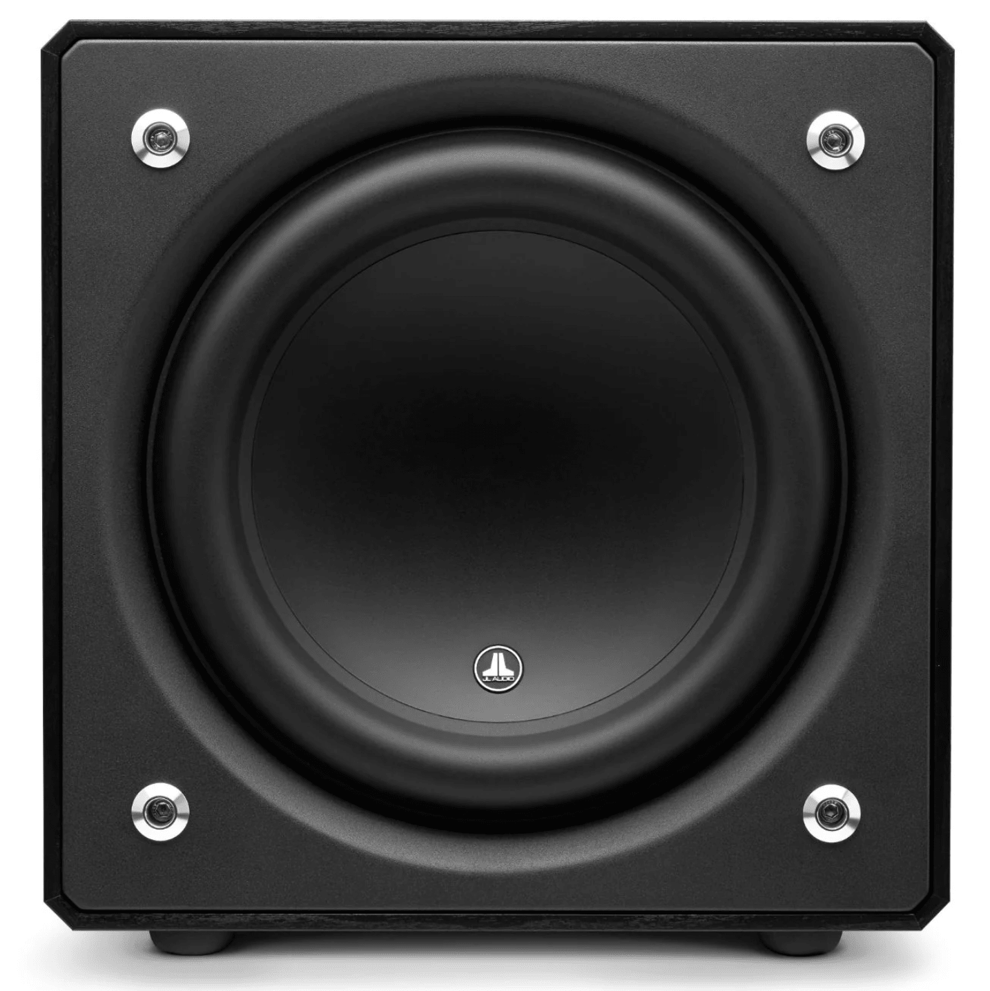 JL Audio E-Sub e112 12-inch Subwoofer in Black Ash. Front of unit, no grille  