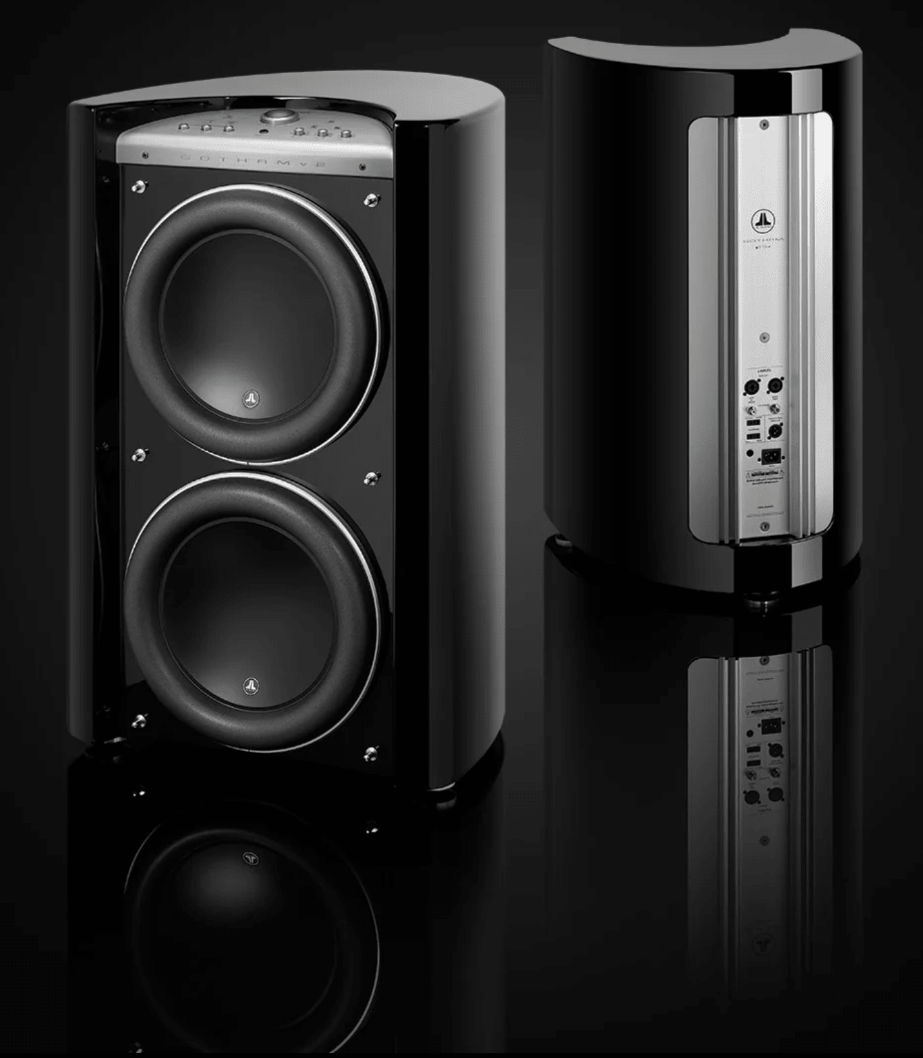 JL Audio Gotham Dual g213v2 Subwoofer, front without grille and back
