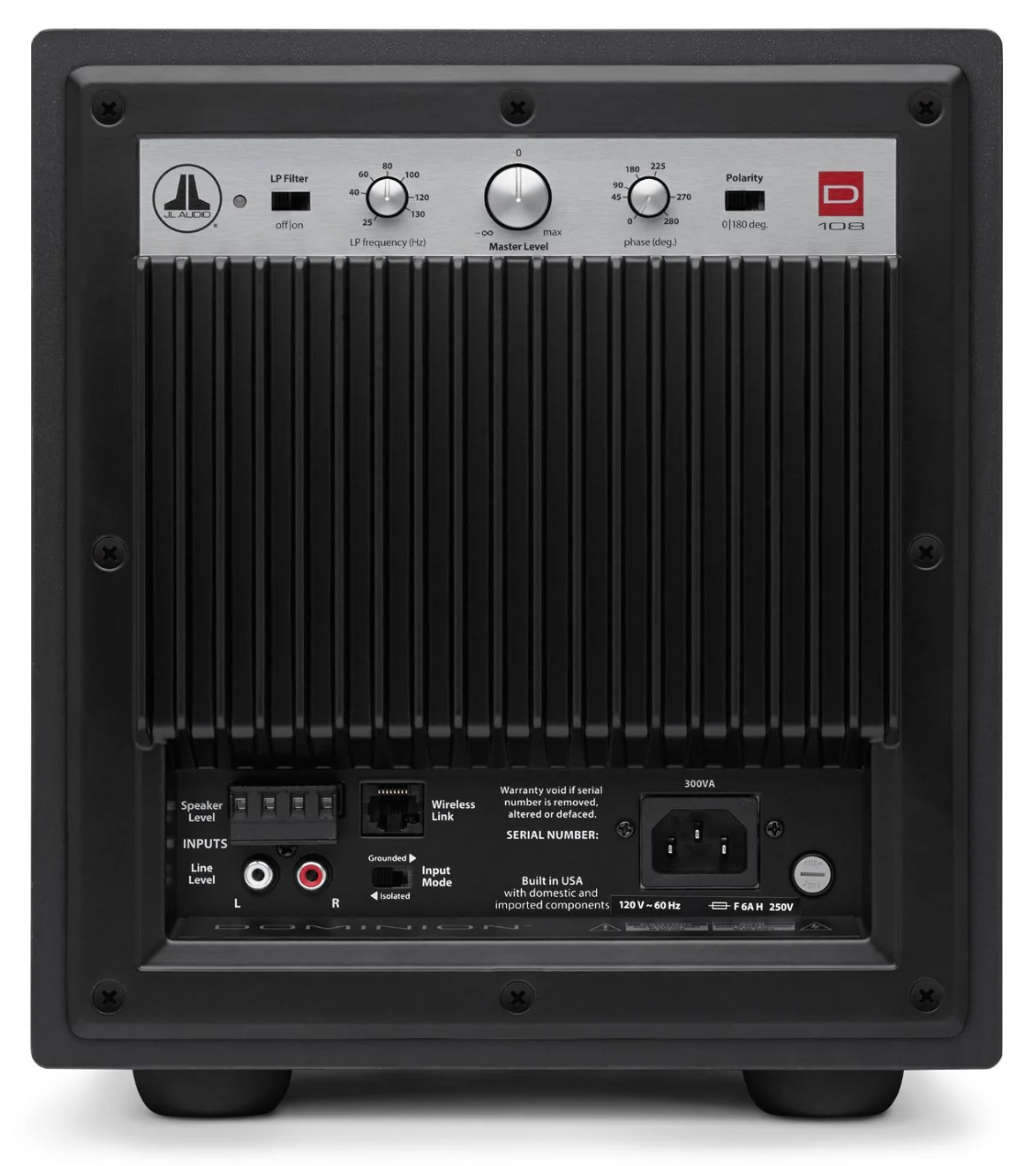 JL Audio Dominion d108 8-inch Subwoofer in Black Ash. Back of unit