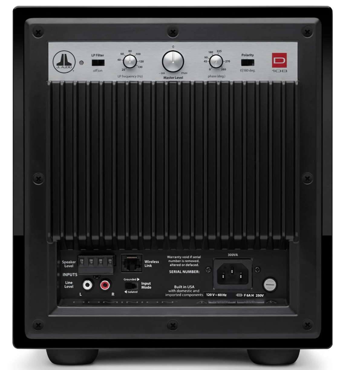 JL Audio Dominion d108 8-inch Subwoofer in Black Gloss. Back of unit