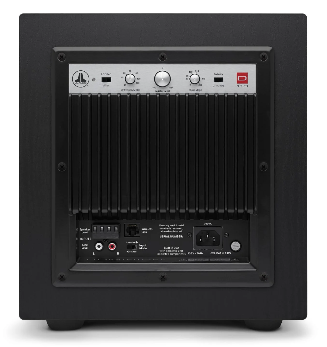 JL Audio Dominion d110 10-inch Subwoofer in Black Ash, back of unit
