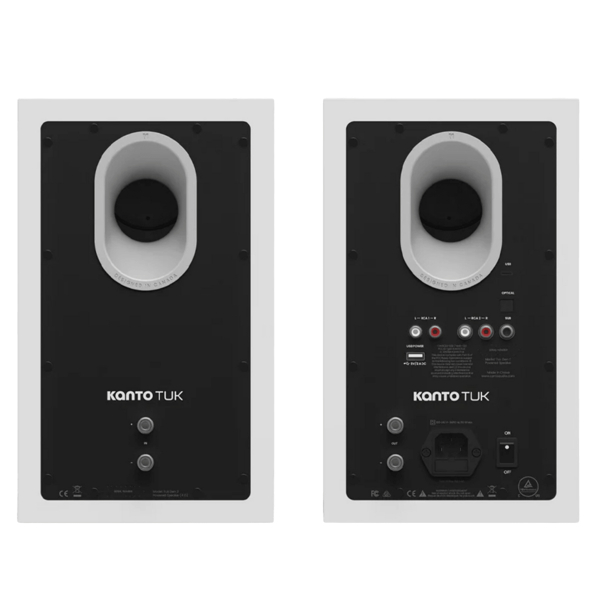 Kanto Audio TUK 2nd Generation 260W Active Speakers in Matte White with Aluminium, back 