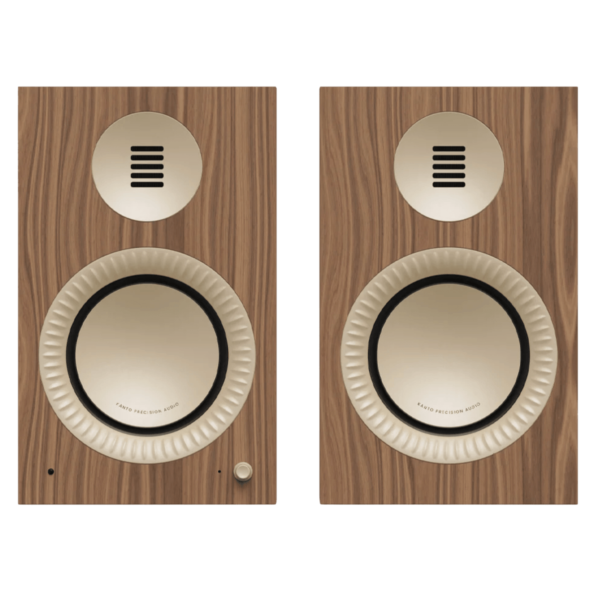 Kanto Audio TUK Grand 2nd Generation 320W Active Speakers in Matte Walnut with Rose Gold, front