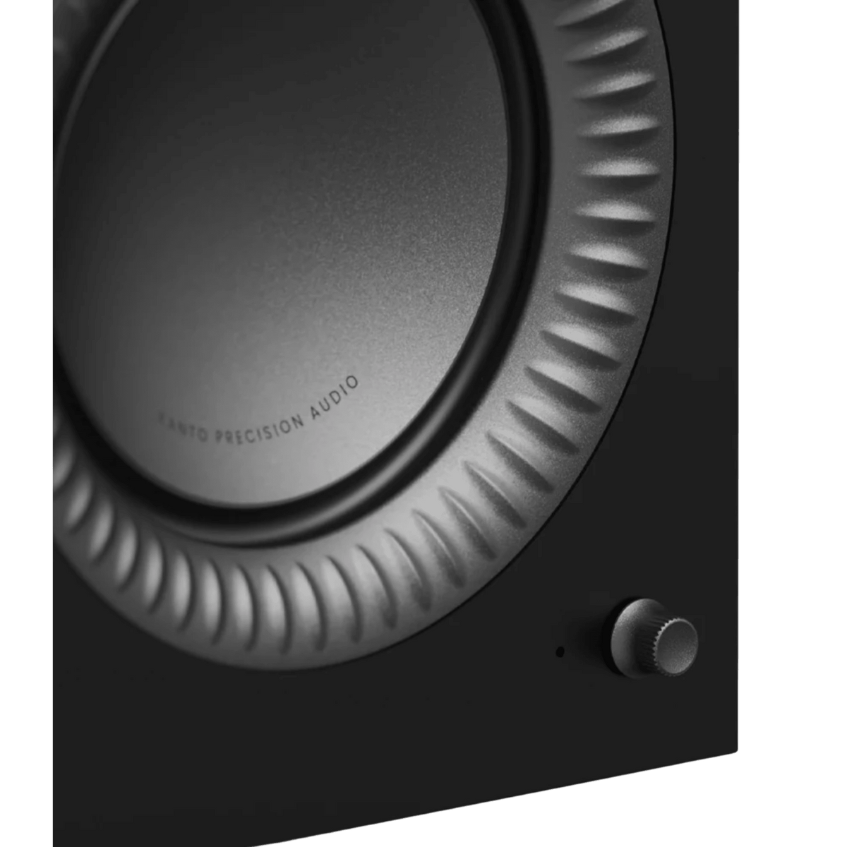 Kanto Audio TUK Grand 2nd Generation 320W Active Speakers in Matte Black with Gunmetal, front, closeup