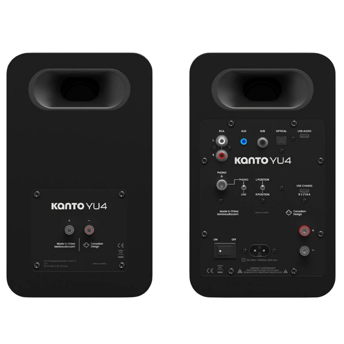 Kanto Audio YU4 2nd Generation 160W Active Speakers in Matte Black, angled