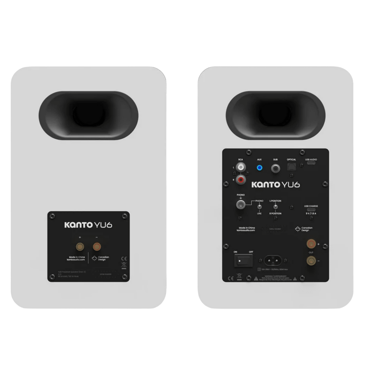 Kanto Audio YU6 2nd Generation 200W Active Speakers in White, back of speakers