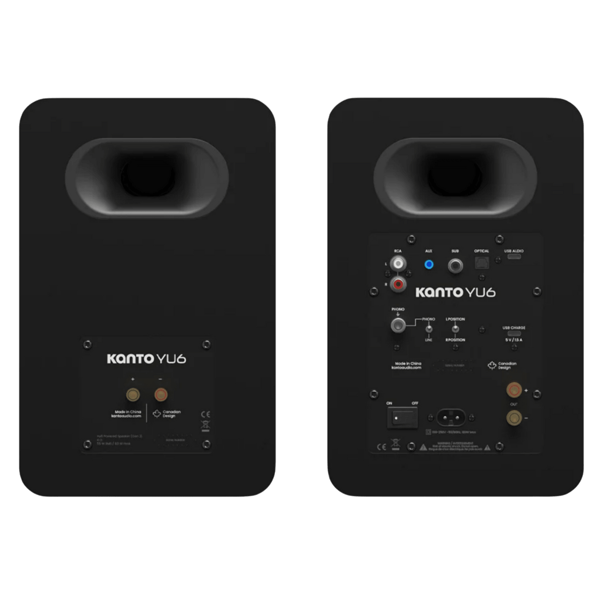 Kanto Audio YU6 2nd Generation 200W Active Speakers in Black, back of speakers