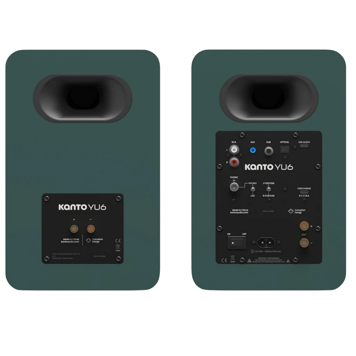 Kanto Audio YU6 2nd Generation 200W Active Speakers in Green, back of speakers