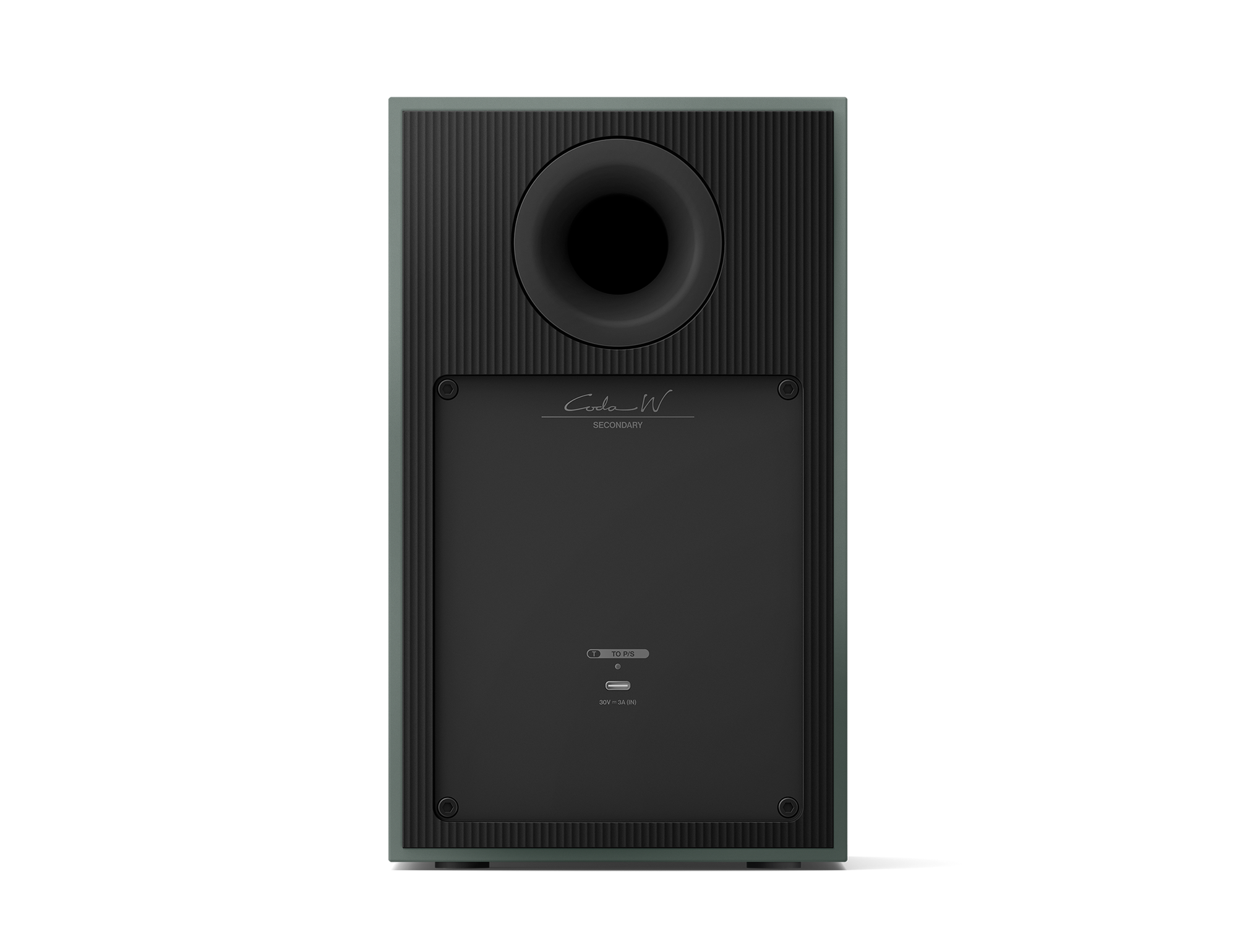KEF Coda W Active Speakers in Moss Green, back of speaker
