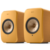 KEF LSX II Wireless Powered Bookshelf Speakers in Amber Haze. Front, angled 