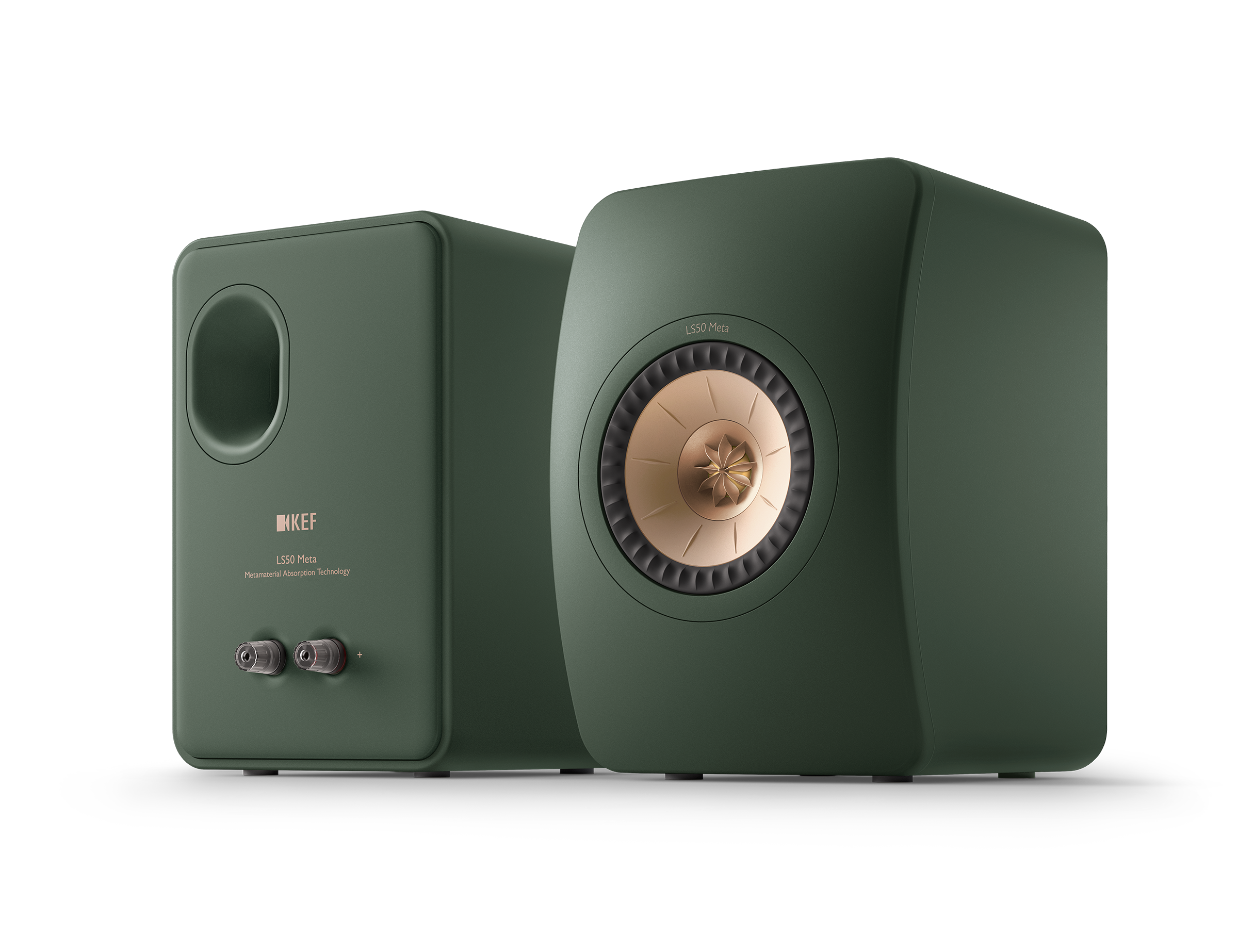 KEF LS50 Meta Passive Speakers in Moss Green pair, back and front