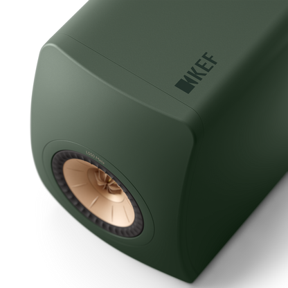 KEF LS50 Meta Passive Speakers in Moss Green, individual speaker, closeup