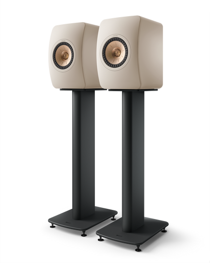 KEF LS50 Meta Passive Speakers in Sand Shell, mounted on stands (sold Separately)