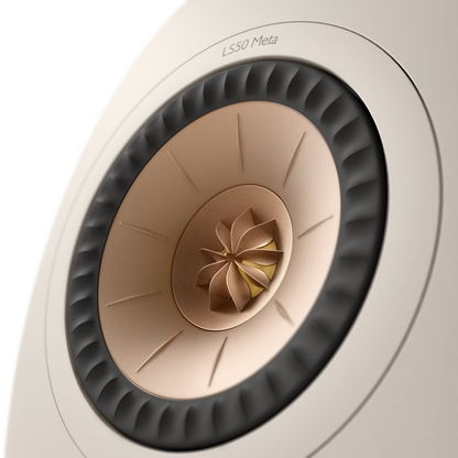 KEF LS50 Meta Passive Speakers in Sand Shell, close up of tweeter