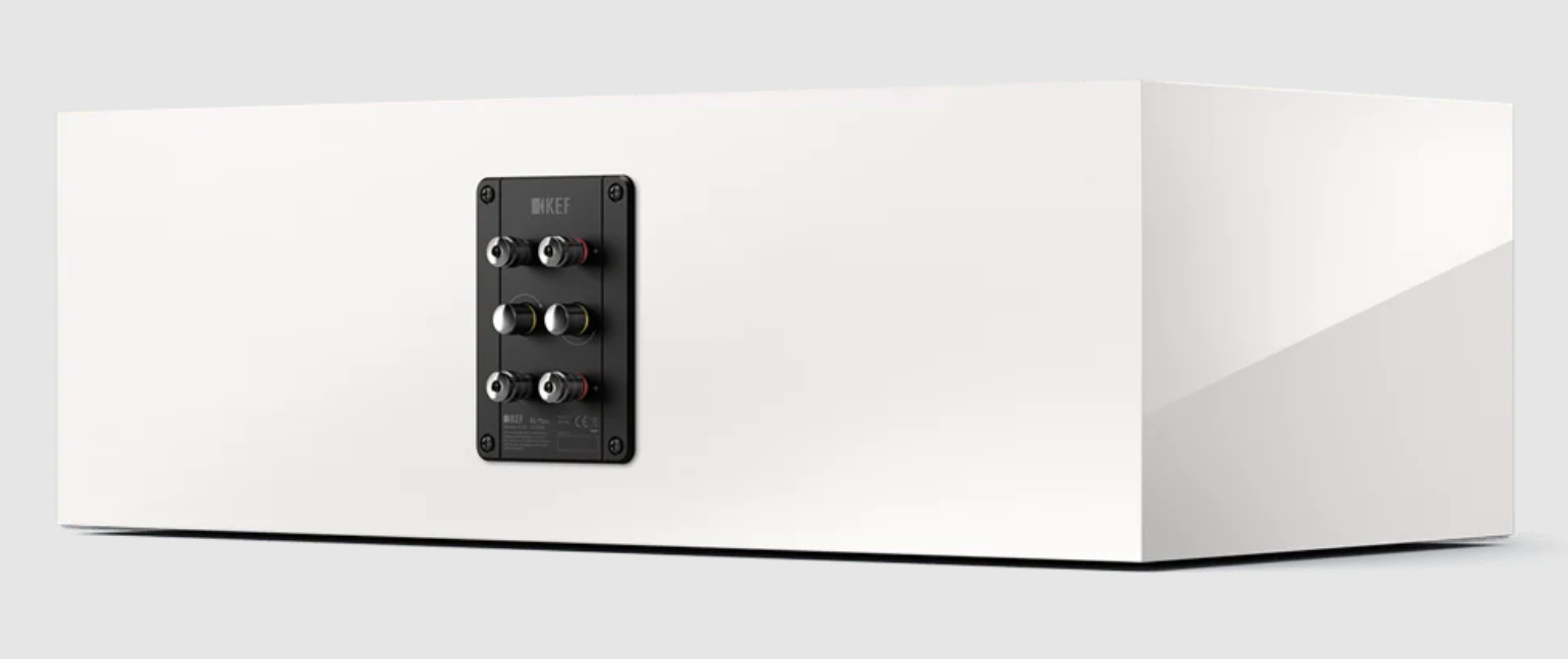 KEF R6 Meta Centre Channel Speaker in Gloss White. Back on an angle
