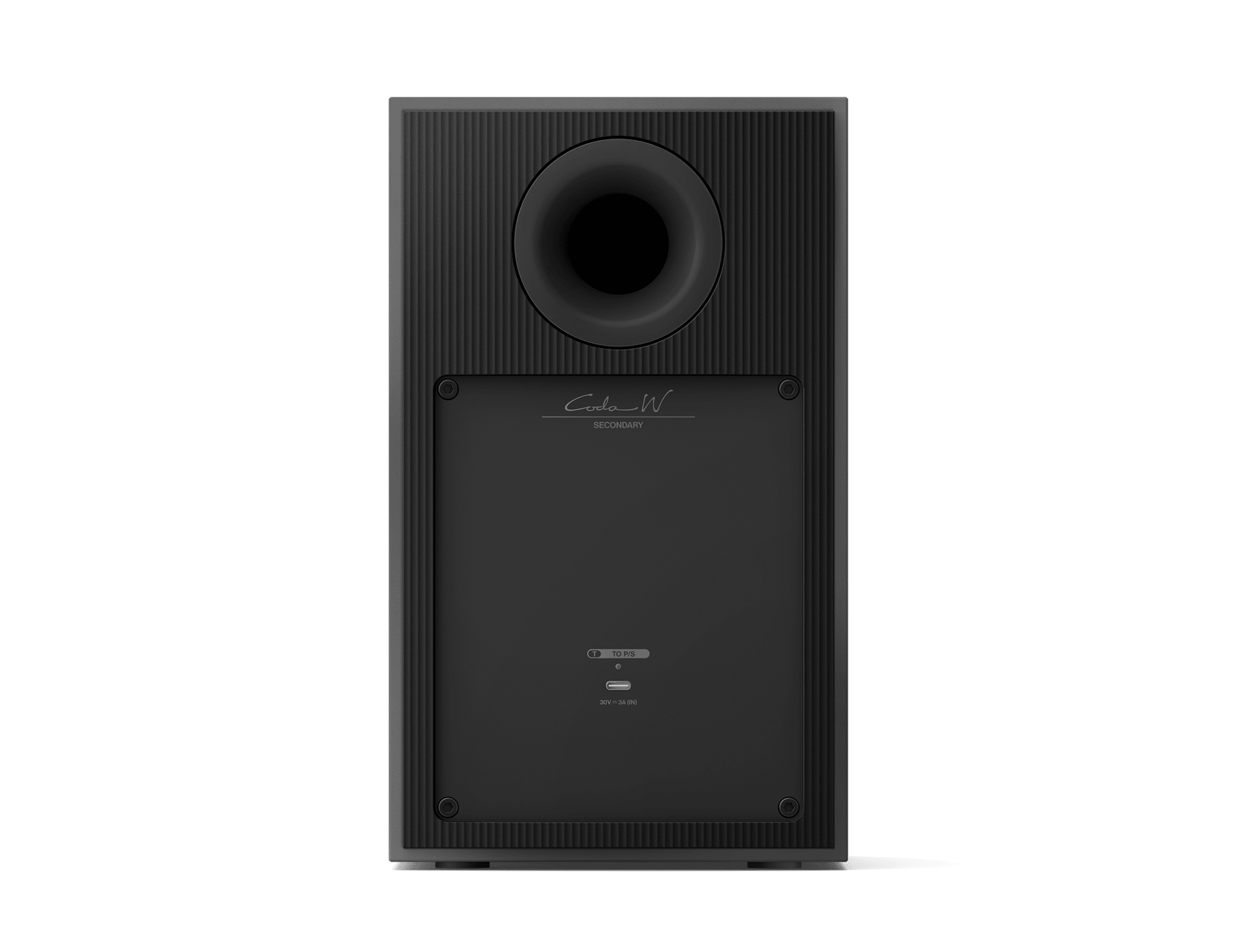 KEF Coda W Active Speakers in Dark Titanium, back of speaker