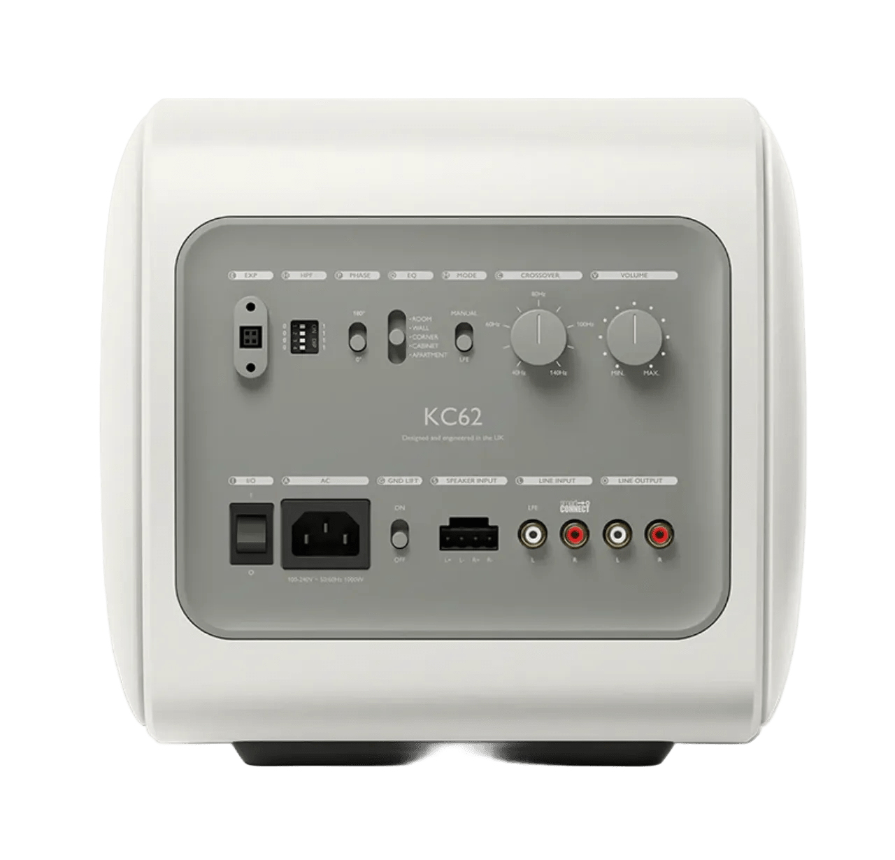 KEF KC62 Dual 6" Subwoofer in Mineral White, back view
