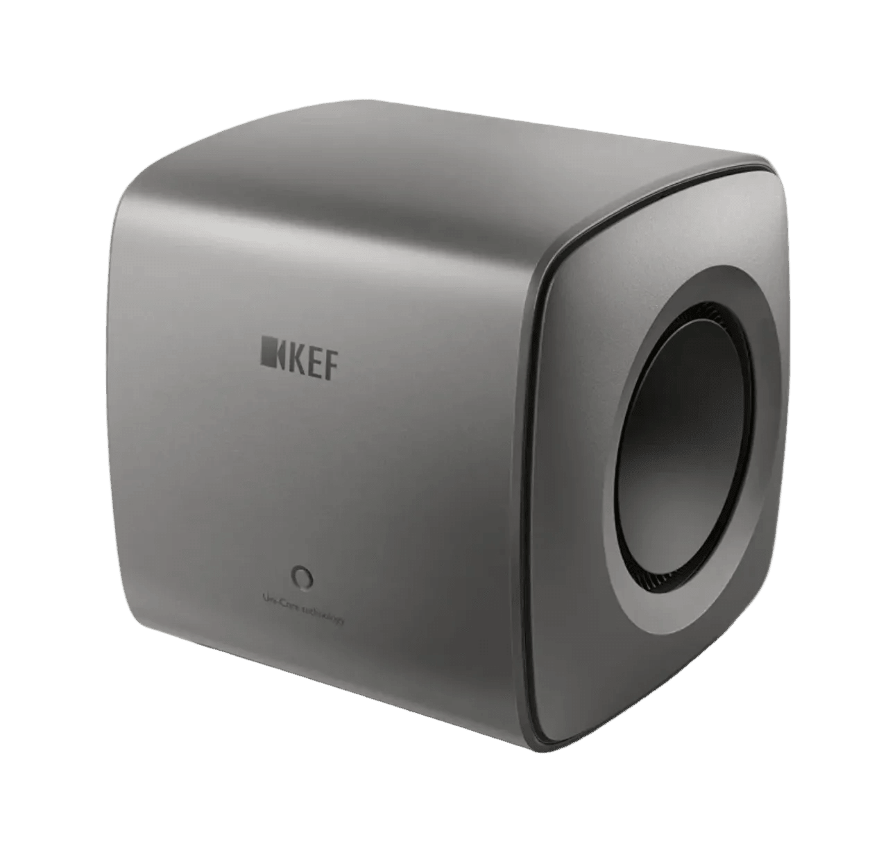 KEF KC62 Dual 6" Subwoofer in Titanium Grey, angled view