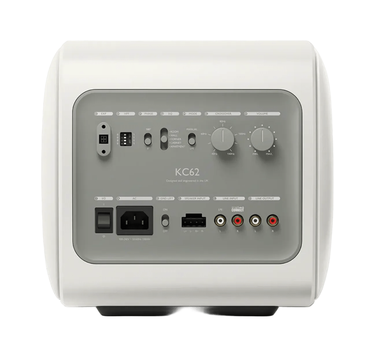 KEF KC62 Dual 6" Subwoofer in Mineral White, back view