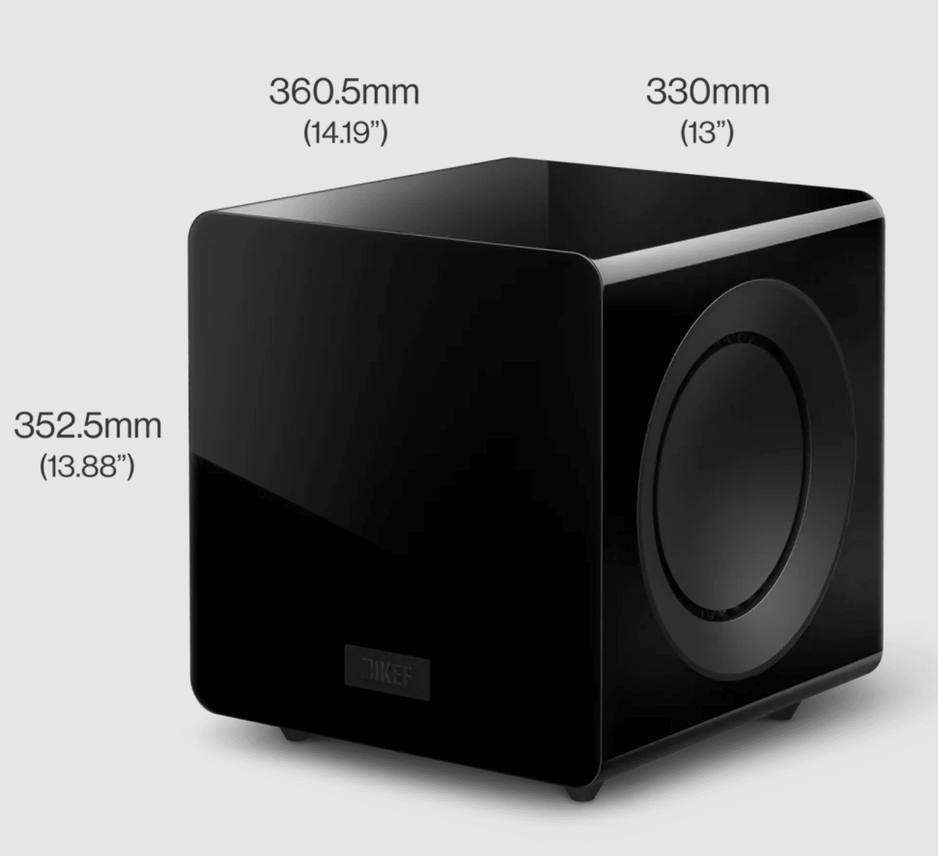 KEF KC92 Dual 9" Subwoofer in Black, images shows measurements
