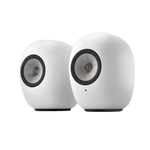 KEF LS Luxe Active Wireless Bookshelf Speaker pair in Mineral White, pair, angled view 