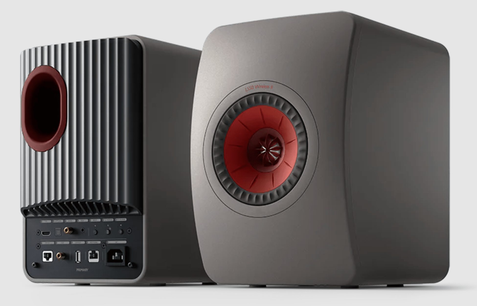 KEF LS50 Wireless II Speakers in Titanium Gray - front and back