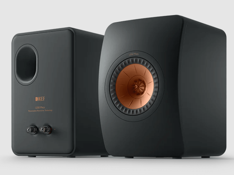 KEF LS50 meta passive speaker in black front and back image