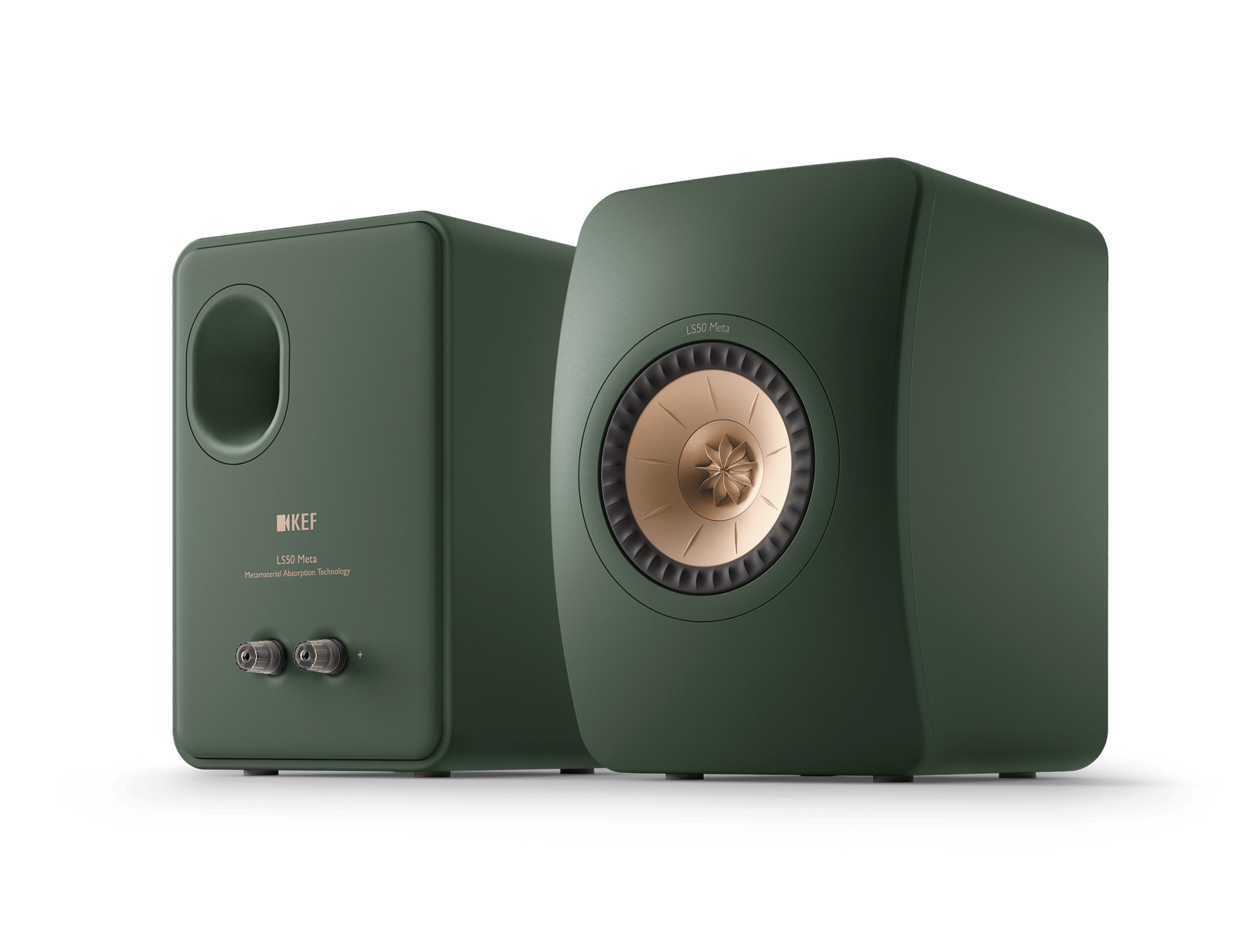 KEF LS50 Meta Passive Speakers in Moss Green pair, back and front