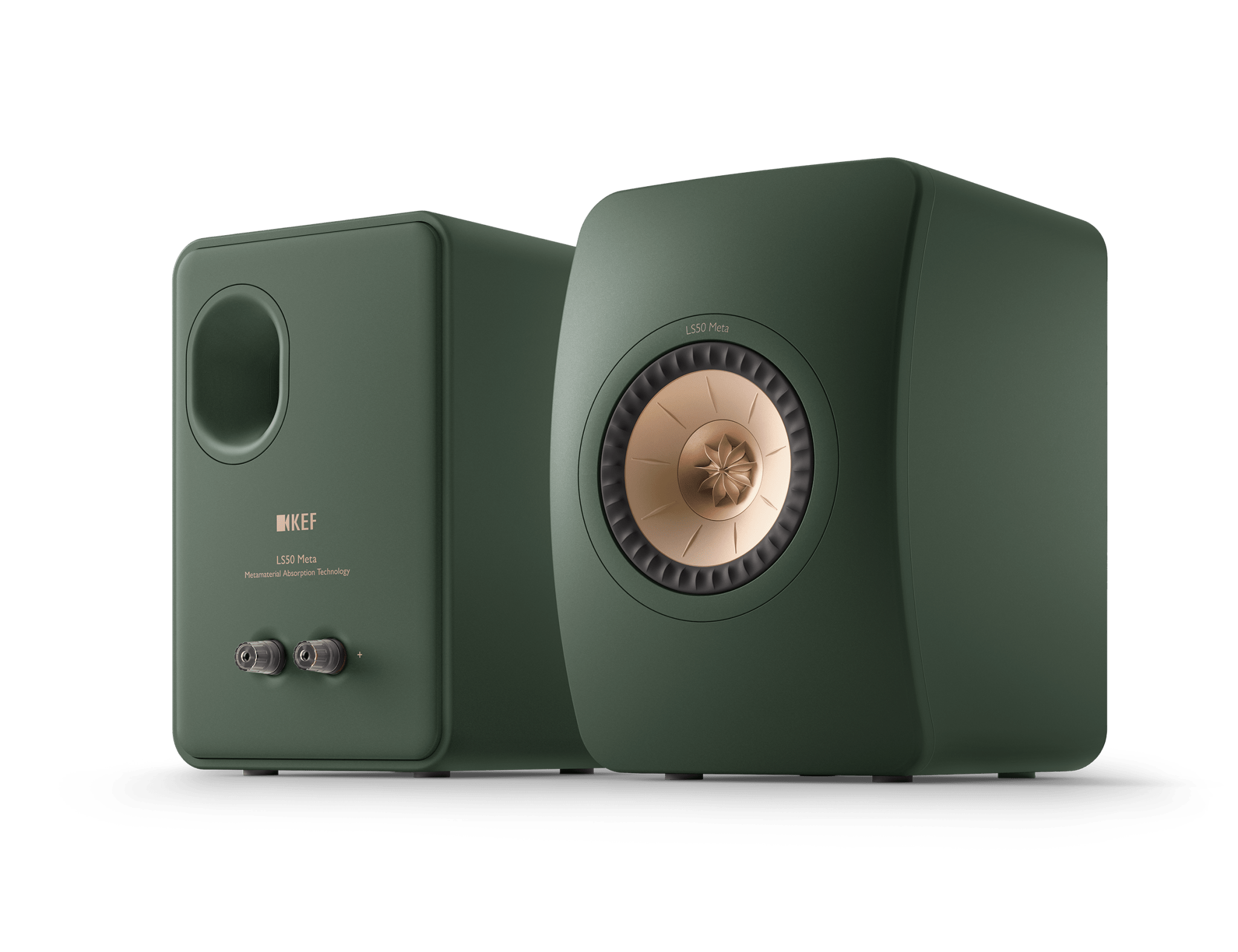KEF LS50 Meta Passive Speakers in Moss Green pair, back and front
