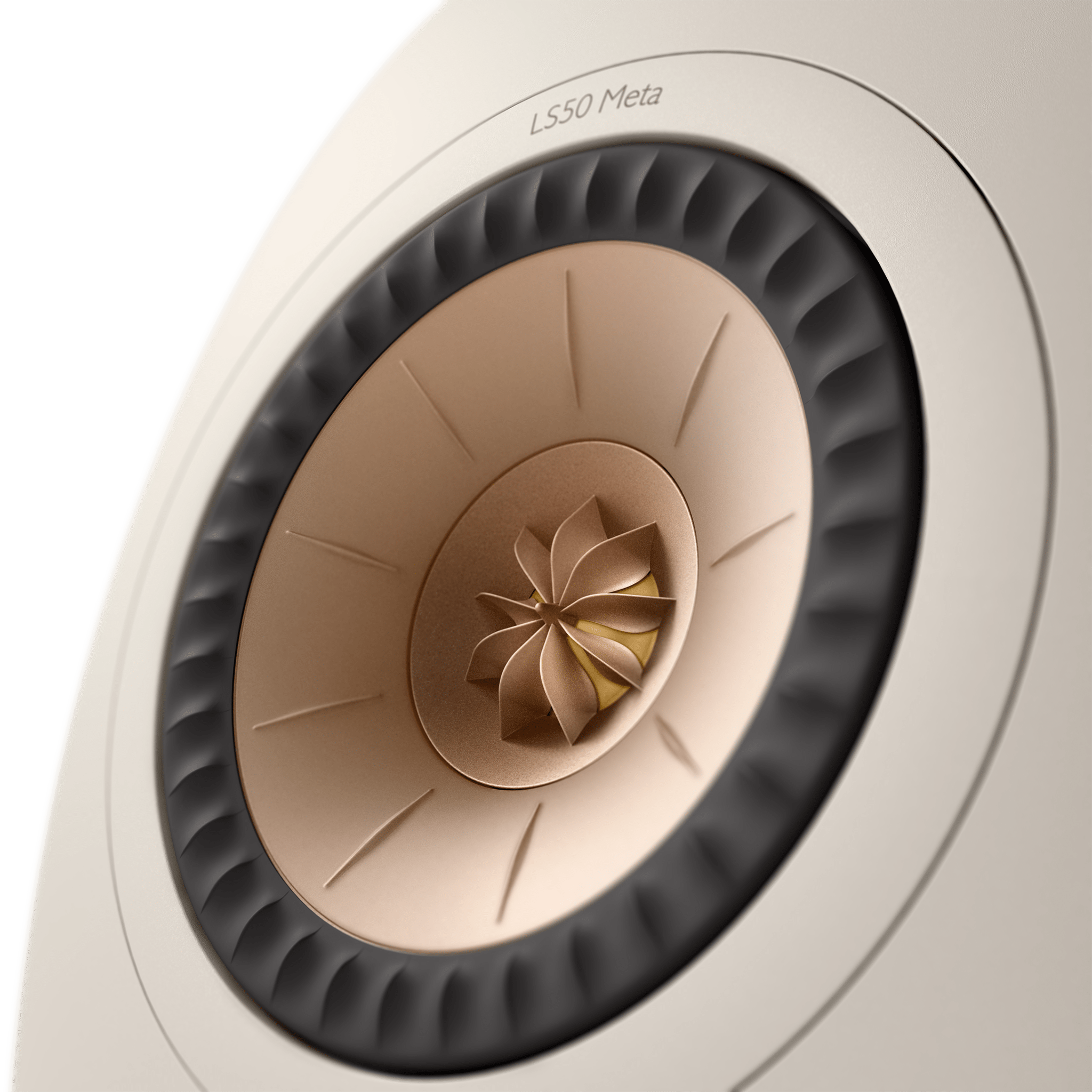 KEF LS50 Meta Passive Speakers in Sand Shell, close up of tweeter