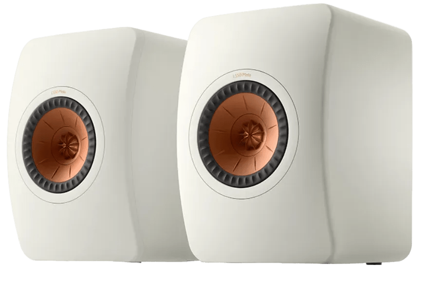 KEF LS50 meta passive speakers in white pair image