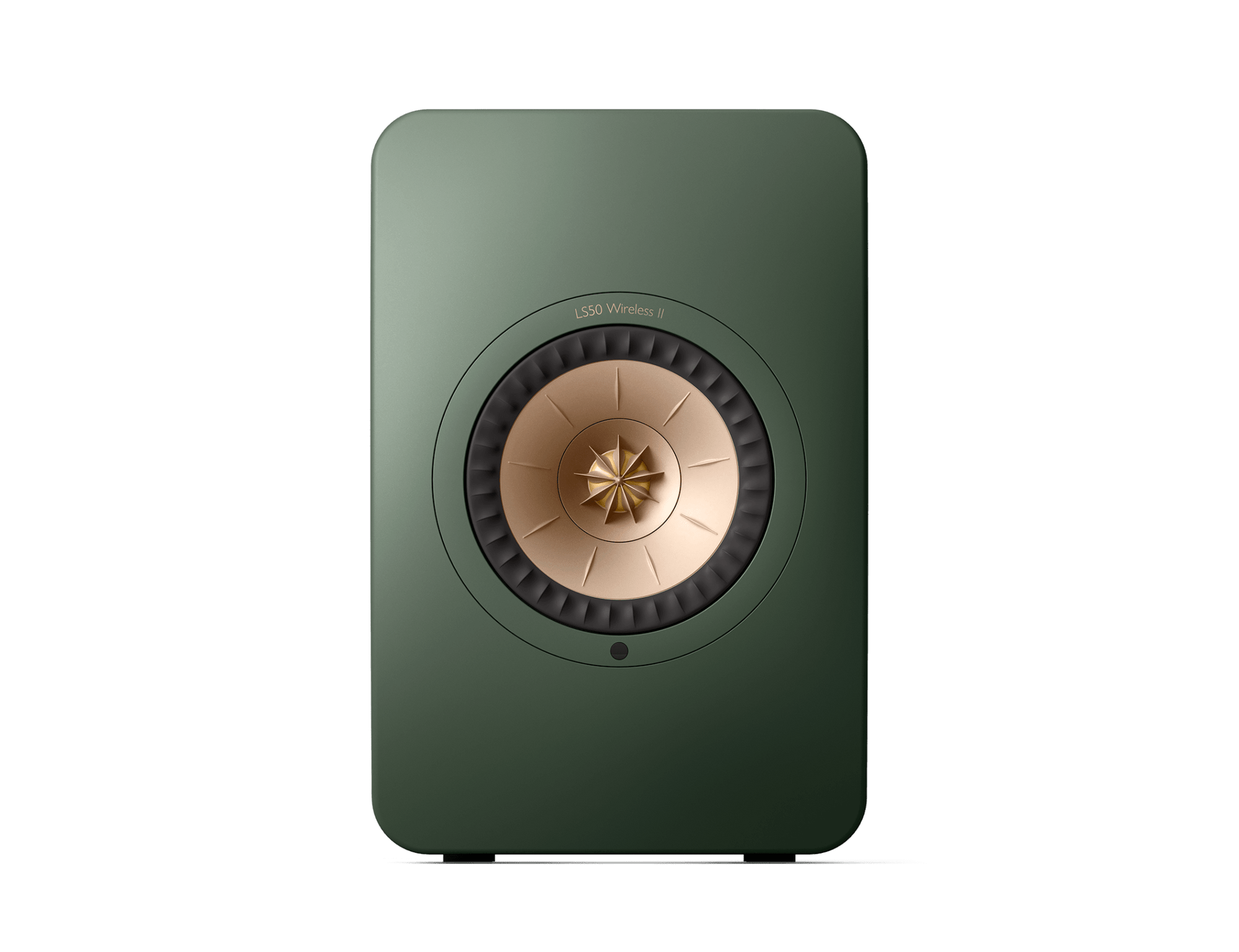 KEF LS50 Wireless II Speakers in Moss Green individual speaker, front