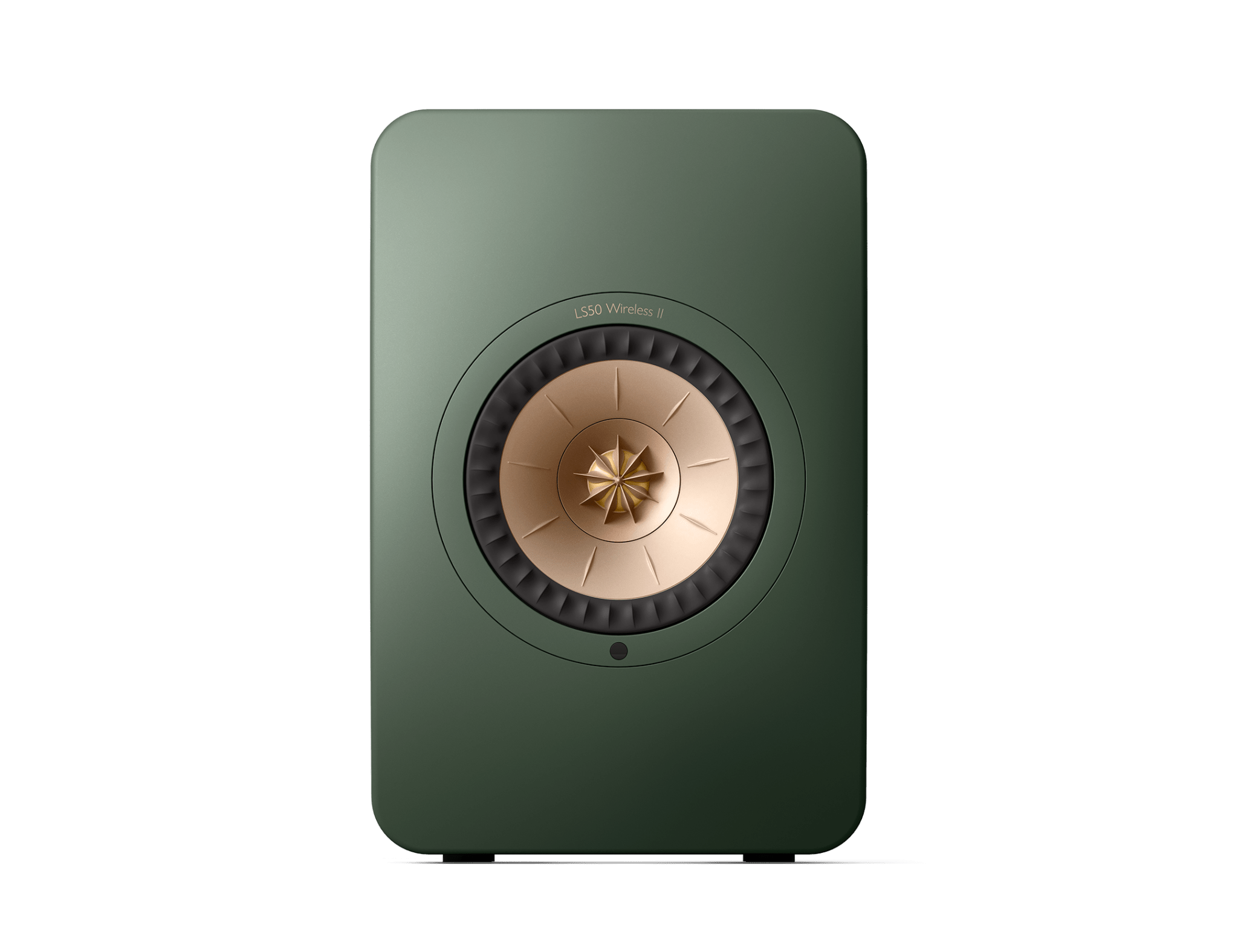 KEF LS50 Wireless II Speakers in Moss Green individual speaker, front