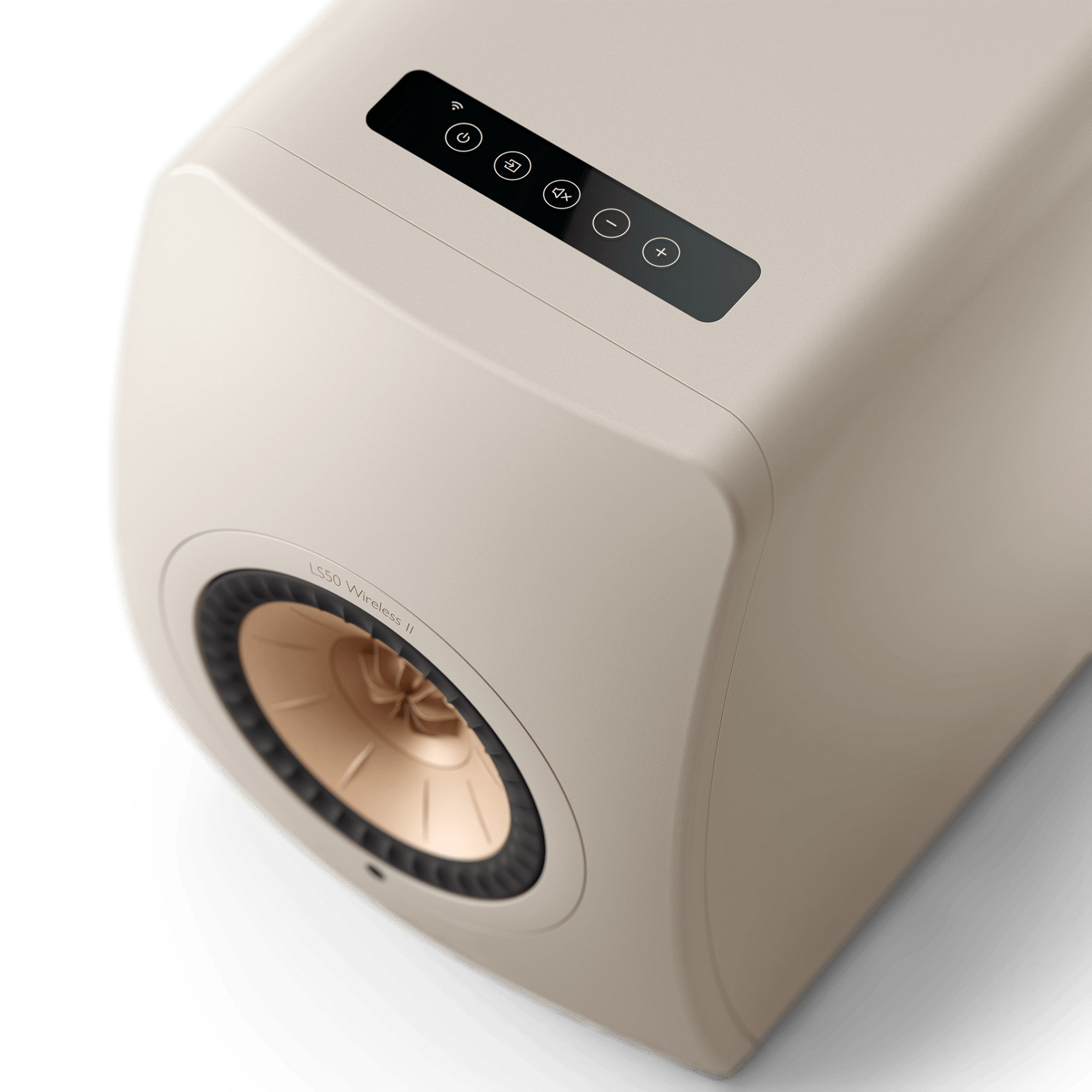 KEF LS50 Wireless II Speakers in Sand Shell, controls