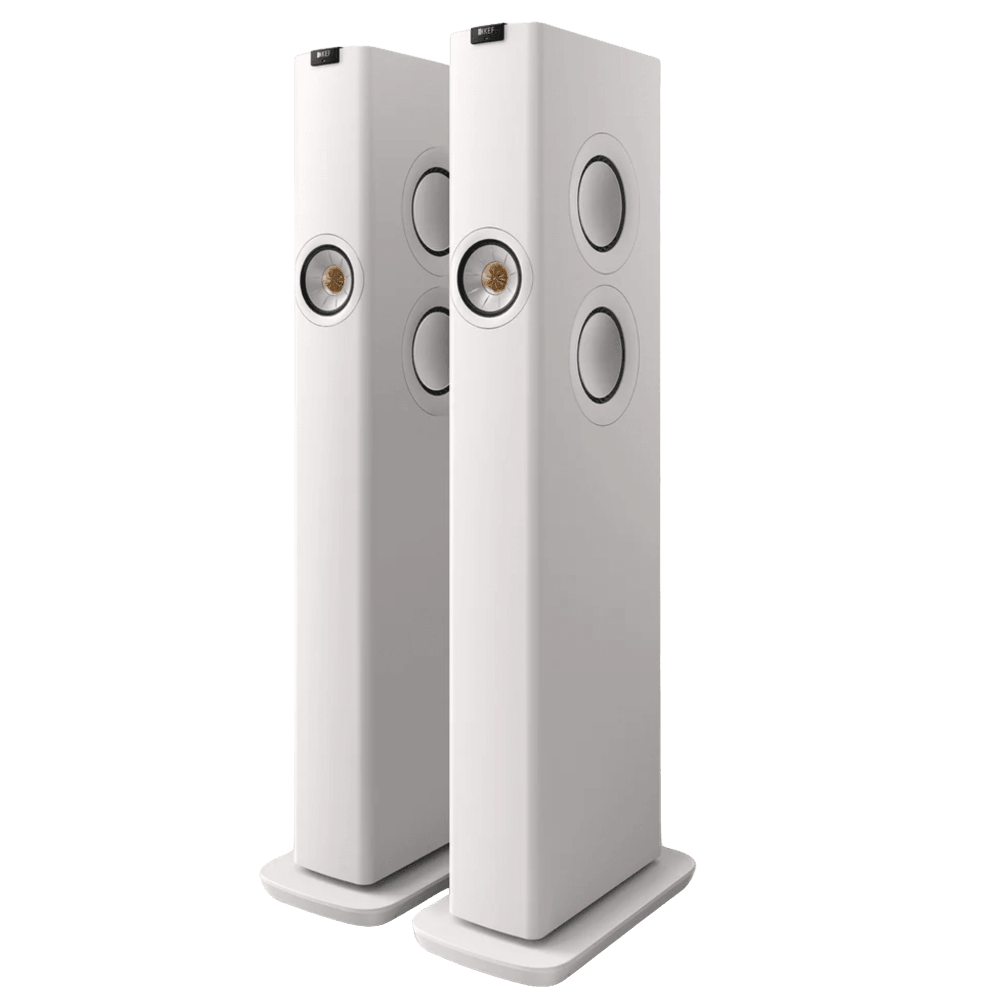 KEF LS60 Wireless Floorstanding Speakers Speakers in Mineral White. Front