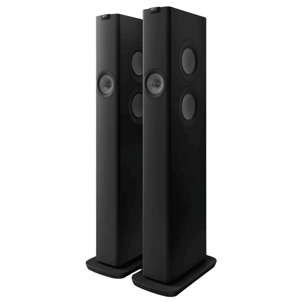 KEF LS60 Wireless Floorstanding Speakers Speakers in Carbon Black. Front of speakers