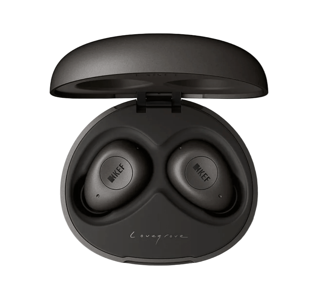 KEF Mu3 Noise Cancelling True Wireless Earbuds in Charcoal Grey, in case