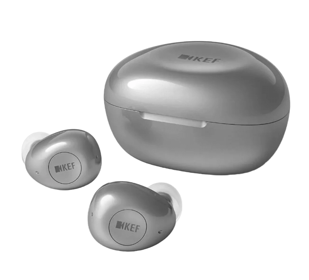 KEF Mu3 Noise Cancelling True Wireless Earbuds in Silver Grey, with case