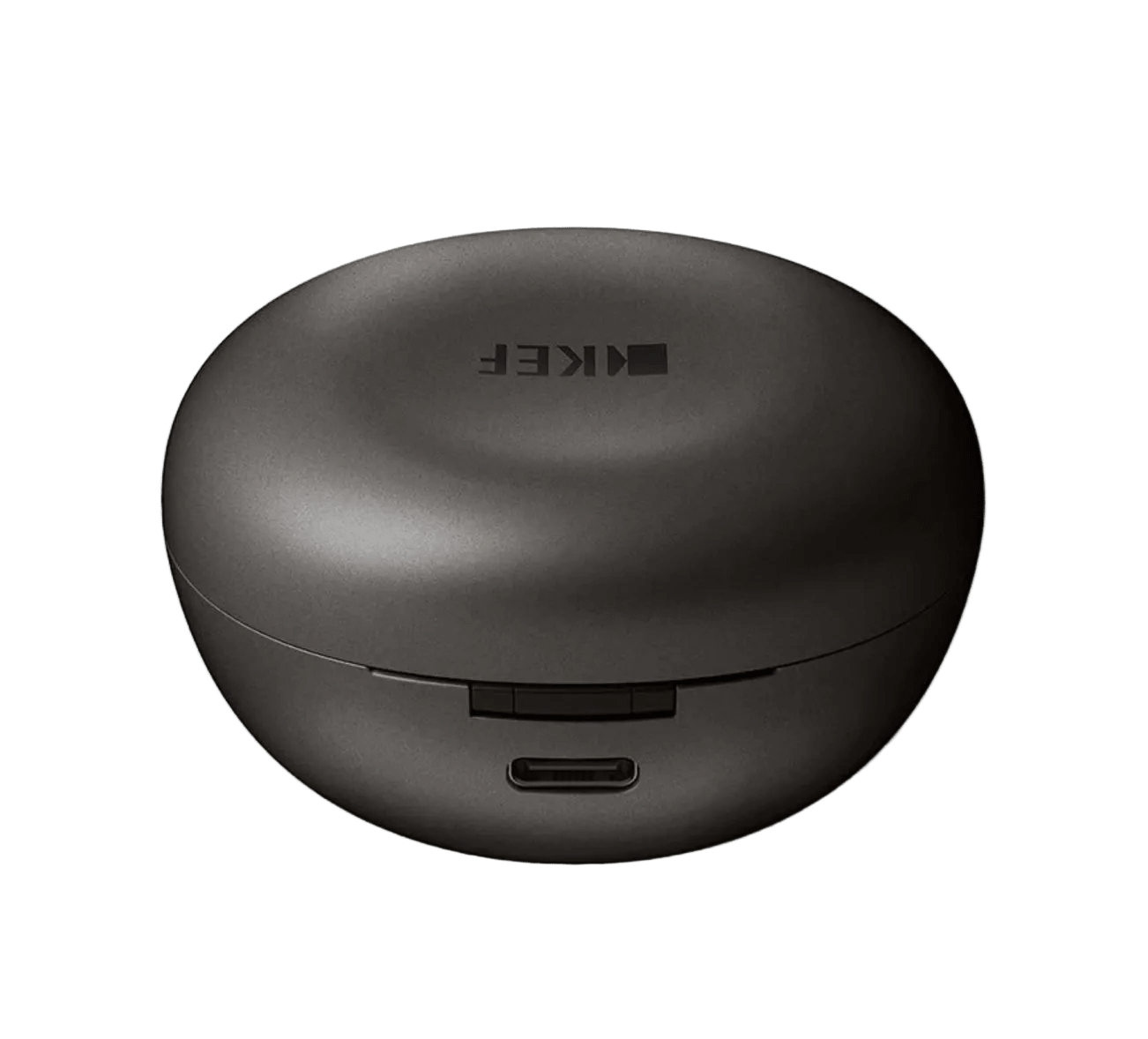 KEF Mu3 Noise Cancelling True Wireless Earbuds in Charcoal Grey, charging case