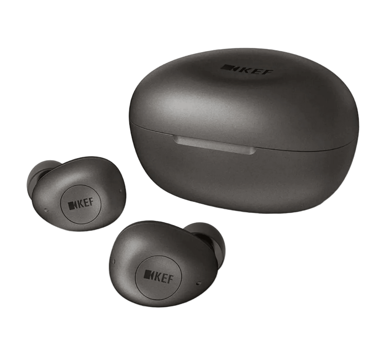 KEF Mu3 Noise Cancelling True Wireless Earbuds in Charcoal Grey, with case