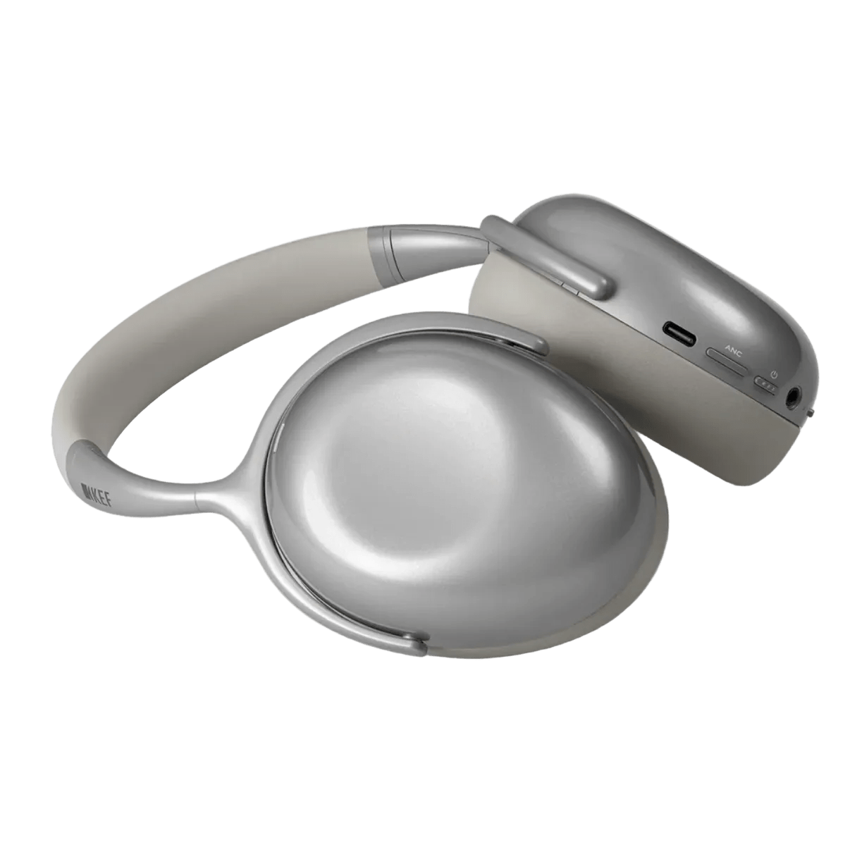 KEF Mu7 Noise Cancelling Wireless Headphones in Silver Grey,  flat