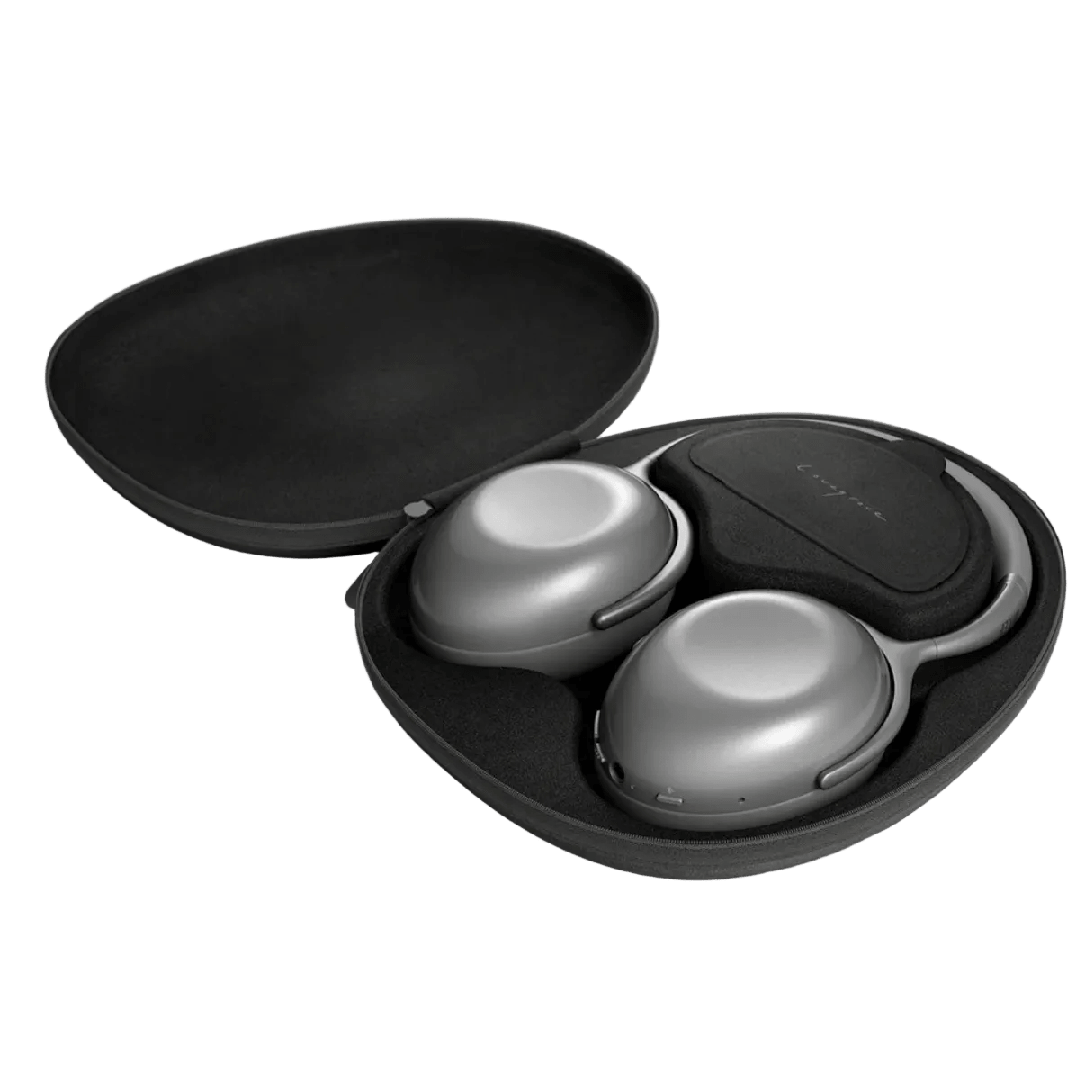 KEF Mu7 Noise Cancelling Wireless Headphones in Silver Grey,  in their case