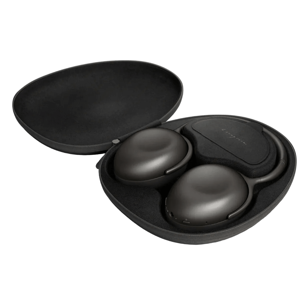 KEF Mu7 Noise Cancelling Wireless Headphones in Charcoal Grey,  in their case