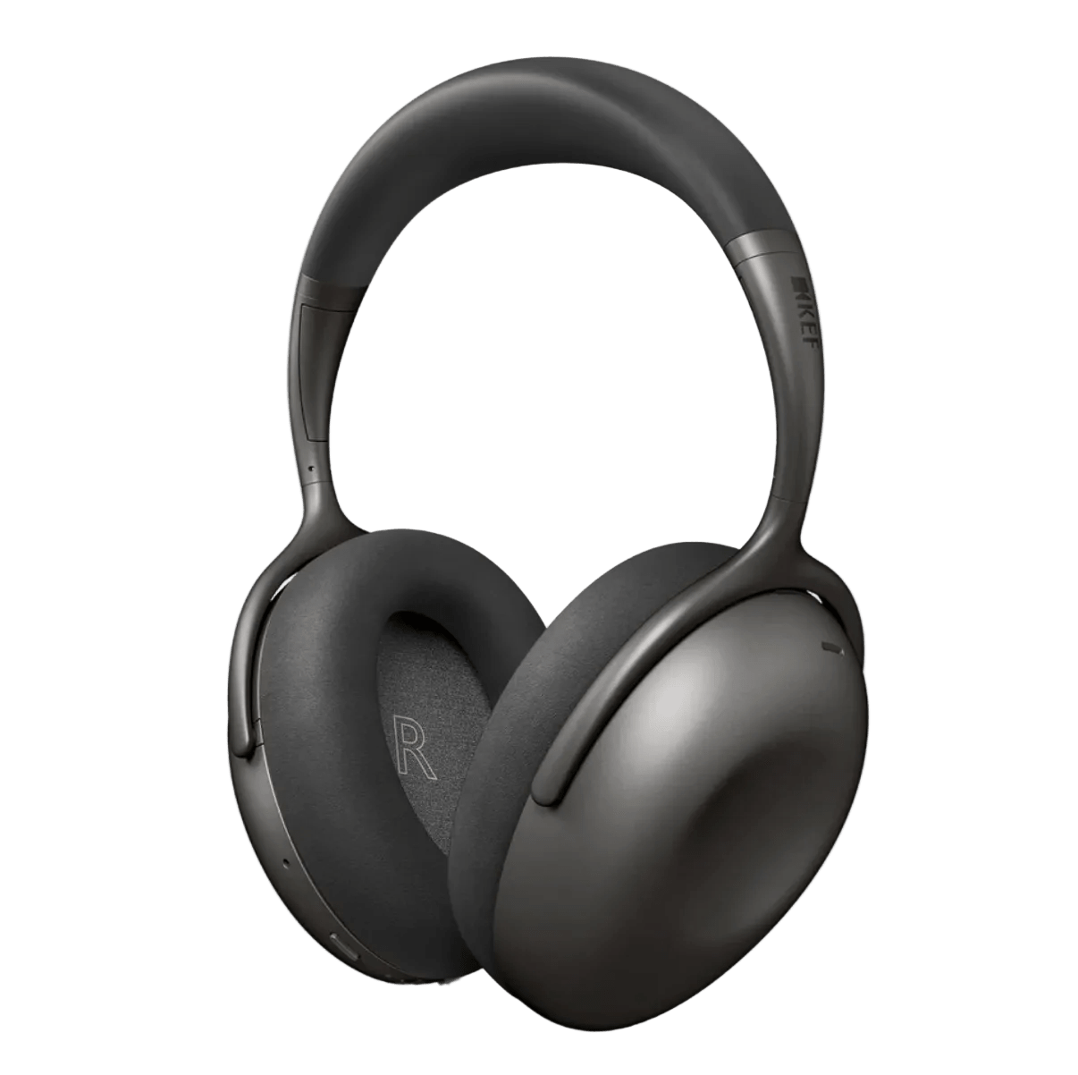 KEF Mu7 Noise Cancelling Wireless Headphones in Charcoal Grey,  angled