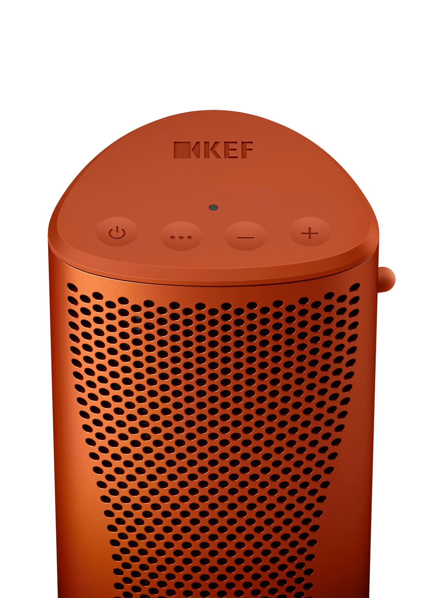 KEF Muo Portable Bluetooth Speaker in Orange Moon, controls