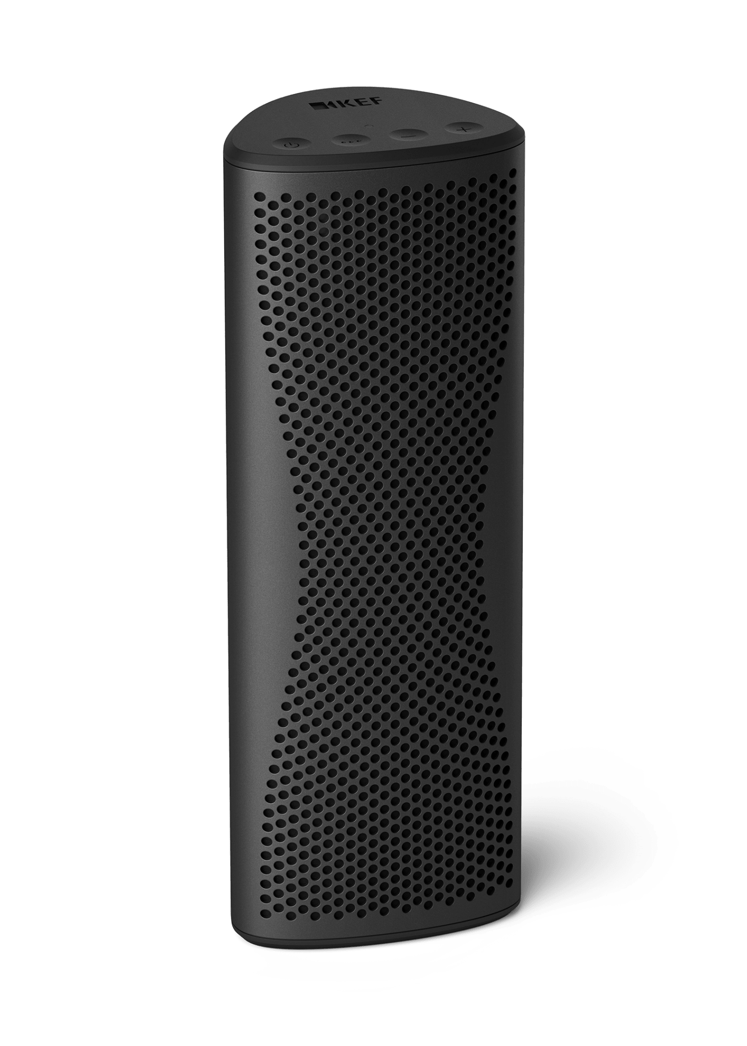 KEF Muo Portable Bluetooth Speaker in Midnight Black, vertical view